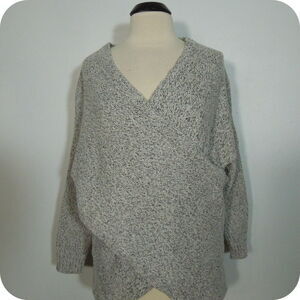 CLOTHCAKE Women's Sweater Surplice Front Open Knit Gray Black White Blend